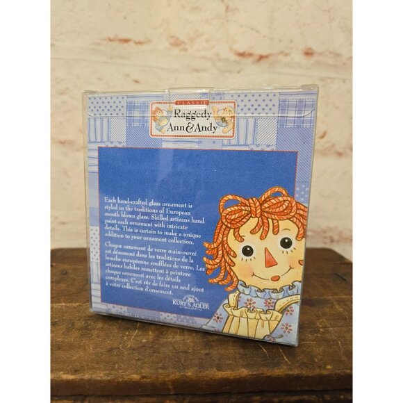 Kurt S Adler Glass Heart Shaped Ornament Raggedy Ann & Andy Handcrafted Boxed - Picture 3 of 5